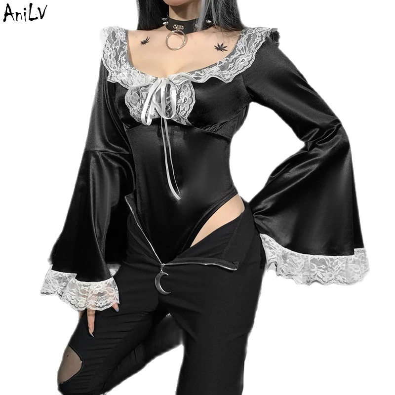 AniLV Halloween Modern Witch Lich Black Lace Top Shirt Costume Women All Hallow's Eve Ghost Flared Sleeves Bodysuit Top Cosplay
AniLV Halloween Modern Witch Lich Black Lace Top Shirt Costume Women All Hallow's Eve Ghost Flared Sleeves Bodysuit Top Cosplay