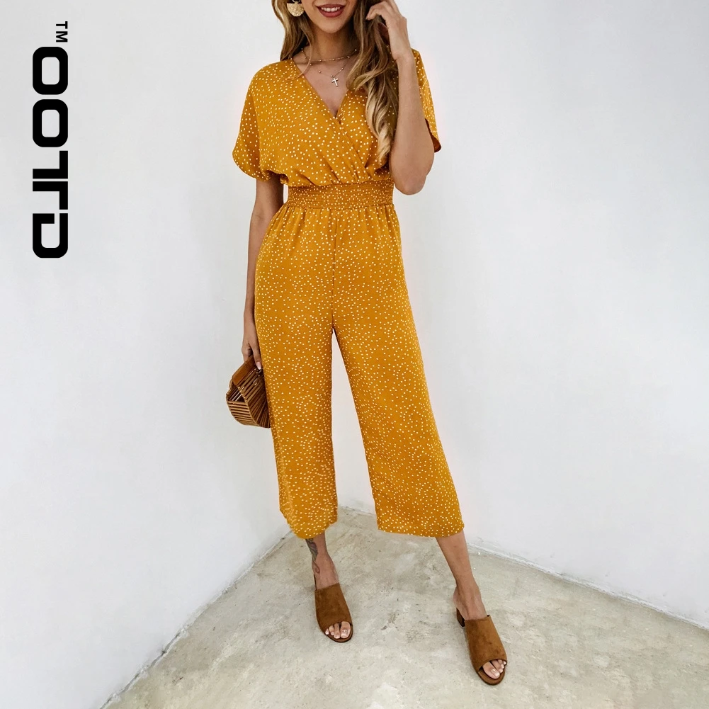 Женский свободный комбинезон OOTD с V-образным вырезом и коротким рукавом 
Женский свободный комбинезон OOTD с V-образным вырезом и коротким рукавом