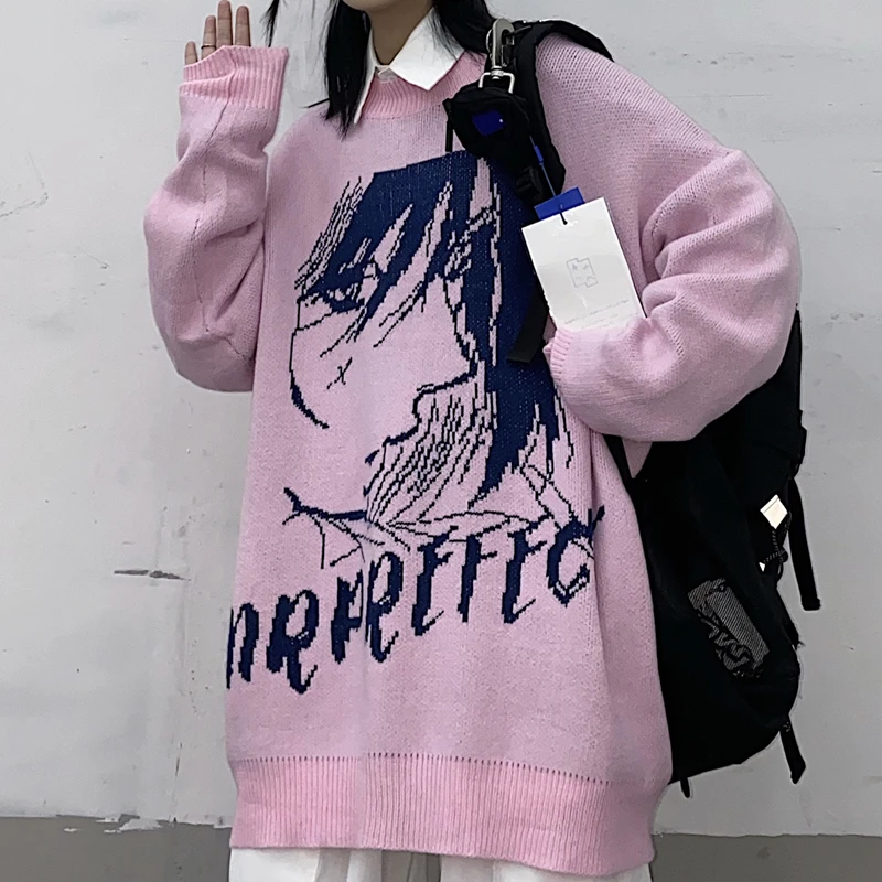Japanese Anime Print Winter Sweater Female Cool Girl Casual Thickening Warm Oversized Sweater Pullover Pink Kawaii Streetwear
Japanese Anime Print Winter Sweater Female Cool Girl Casual Thickening Warm Oversized Sweater Pullover Pink Kawaii Streetwear