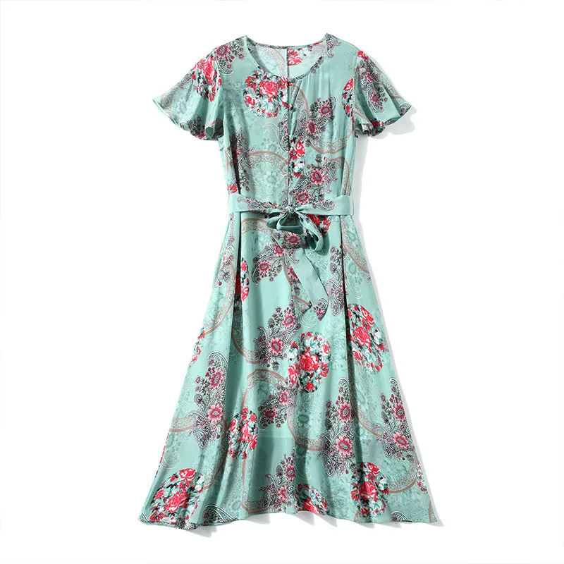 Mulberry Silk Dress Summer Europe Round Neck Waist Lace Up Versatile Temperament Goddess Medium Long Print Swing Skirt
Mulberry Silk Dress Summer Europe Round Neck Waist Lace Up Versatile Temperament Goddess Medium Long Print Swing Skirt