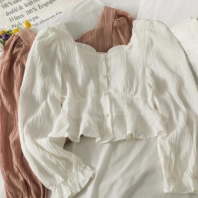 Элегантная рубашка в стиле ретро со складками и полосками, женская блузка с длинными рукавами, осенние женские топы на пуговицах с квадратн... 
Элегантная рубашка в стиле ретро со складками и полосками, женская блузка с длинными рукавами, осенние женские топы на пуговицах с квадратн...