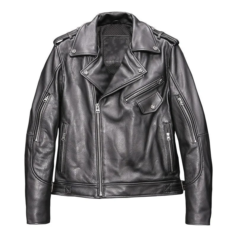 Genuine leather jackets for men, slim fit jacket with turtleneck turned down, black leather motorcycle jacket with slices
Genuine leather jackets for men, slim fit jacket with turtleneck turned down, black leather motorcycle jacket with slices