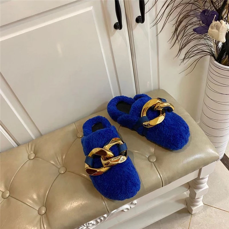 Prowow Lamb Wool Slippers Golden Chain Decor Fur Shoes Women Trendy Fashion Brand Slides Black White Mules Winter
Prowow Lamb Wool Slippers Golden Chain Decor Fur Shoes Women Trendy Fashion Brand Slides Black White Mules Winter