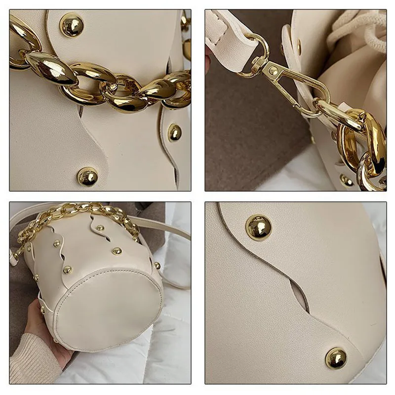 Rivet Luxury Handbag Woman Bucket PU Shoulder Bag Solid Ladies Crossbody Bags Brand Designer Chain Women Bag Clutch Phone pack
Rivet Luxury Handbag Woman Bucket PU Shoulder Bag Solid Ladies Crossbody Bags Brand Designer Chain Women Bag Clutch Phone pack