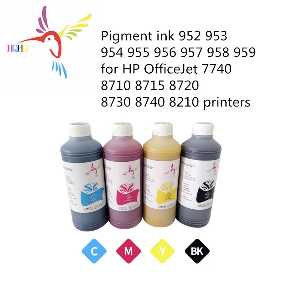 4 шт./компл. 500 мл пигментные чернила 952 953 954 955 956 957 958 959 для HP OfficeJet 7740 8710 8715 8720 8730 8740