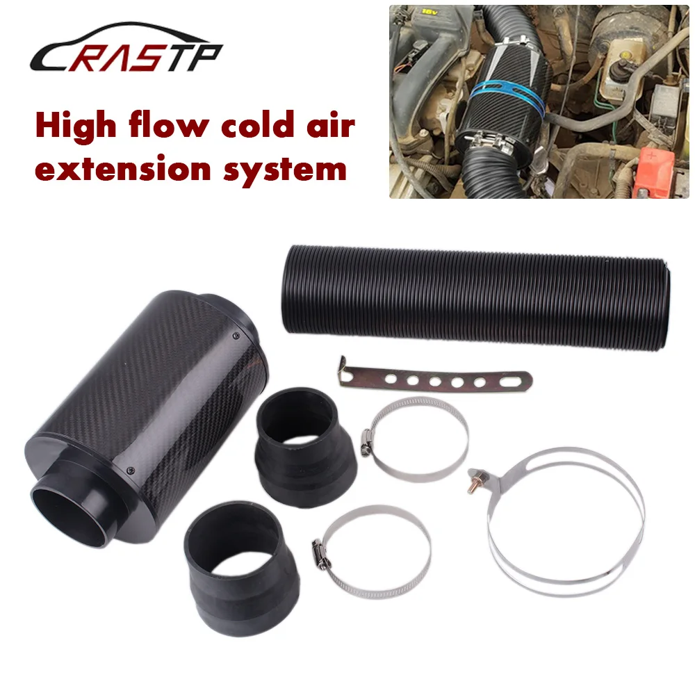 

RASTP-USA STOCK Universal Racing Carbon Fiber Flexible Feed Enclosed Intake Induction Pipe Hose Kit RS-OFI012