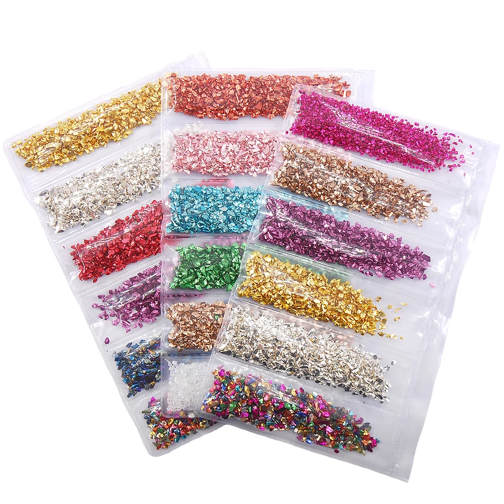 18g/bag 6 Colors Mixing Nail Art Crushed Glass irregular Stone Girl Manicure UV Gel Decoration DIY Nails Accessories
18g/bag 6 Colors Mixing Nail Art Crushed Glass irregular Stone Girl Manicure UV Gel Decoration DIY Nails Accessories