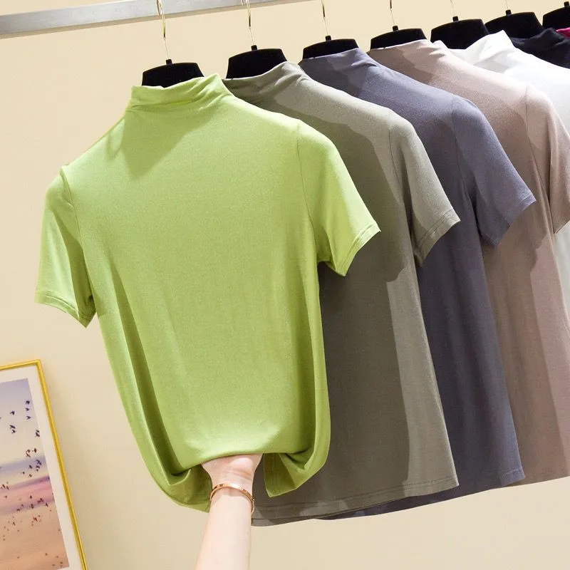Summer Womens cotton Tops Spring Women Tshirt Short Sleeve Turtleneck modal shirts
Summer Womens cotton Tops Spring Women Tshirt Short Sleeve Turtleneck modal shirts