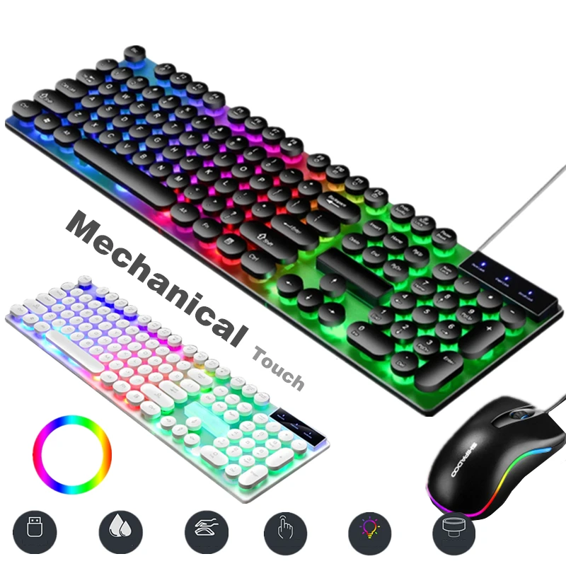 RGB Gaming Keyboard with Mouse Combo USB Wired LED Backlit Ergonomic Luminous Punk Gaming Keyboard Mouse Set for PC Computer
RGB Gaming Keyboard with Mouse Combo USB Wired LED Backlit Ergonomic Luminous Punk Gaming Keyboard Mouse Set for PC Computer