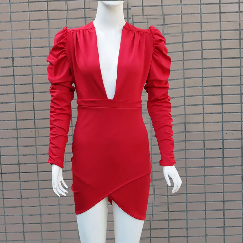 Dress Autumn And Winter Models Solid Color Long-Sleeved Deep V-Neck Slim Bag Hip Folds Puff Sleeve Zipper One-Step Women
Dress Autumn And Winter Models Solid Color Long-Sleeved Deep V-Neck Slim Bag Hip Folds Puff Sleeve Zipper One-Step Women