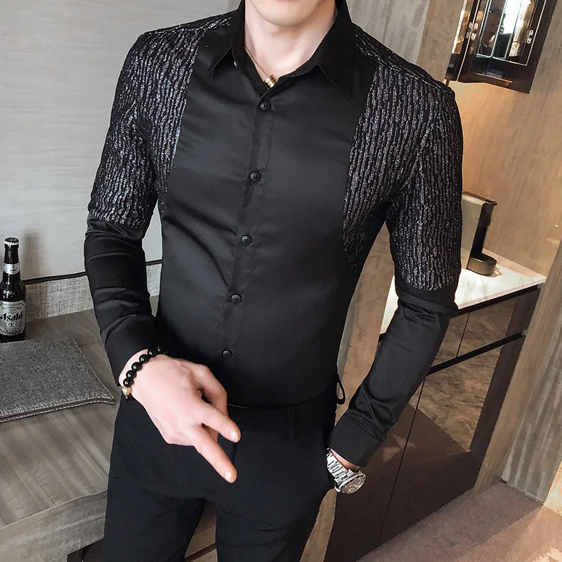2020 New Men Long Sleeve Shirts Summer Fashion Hollow Shirt Men Tops Black White Slim Fit Mens Casual Splicing Shirt
2020 New Men Long Sleeve Shirts Summer Fashion Hollow Shirt Men Tops Black White Slim Fit Mens Casual Splicing Shirt