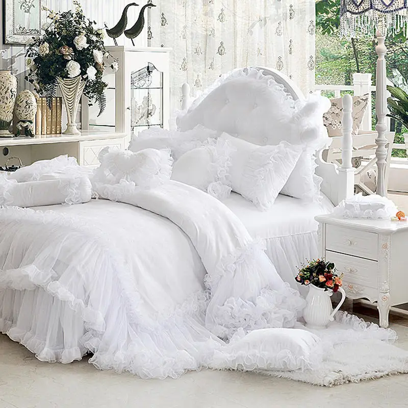 Korean Princess Bedding Set Luxury Wedding White Lace Bedspread Bed Skirt Jacquard Duvet Cover Bed Sheet Linen Home Textile
Korean Princess Bedding Set Luxury Wedding White Lace Bedspread Bed Skirt Jacquard Duvet Cover Bed Sheet Linen Home Textile