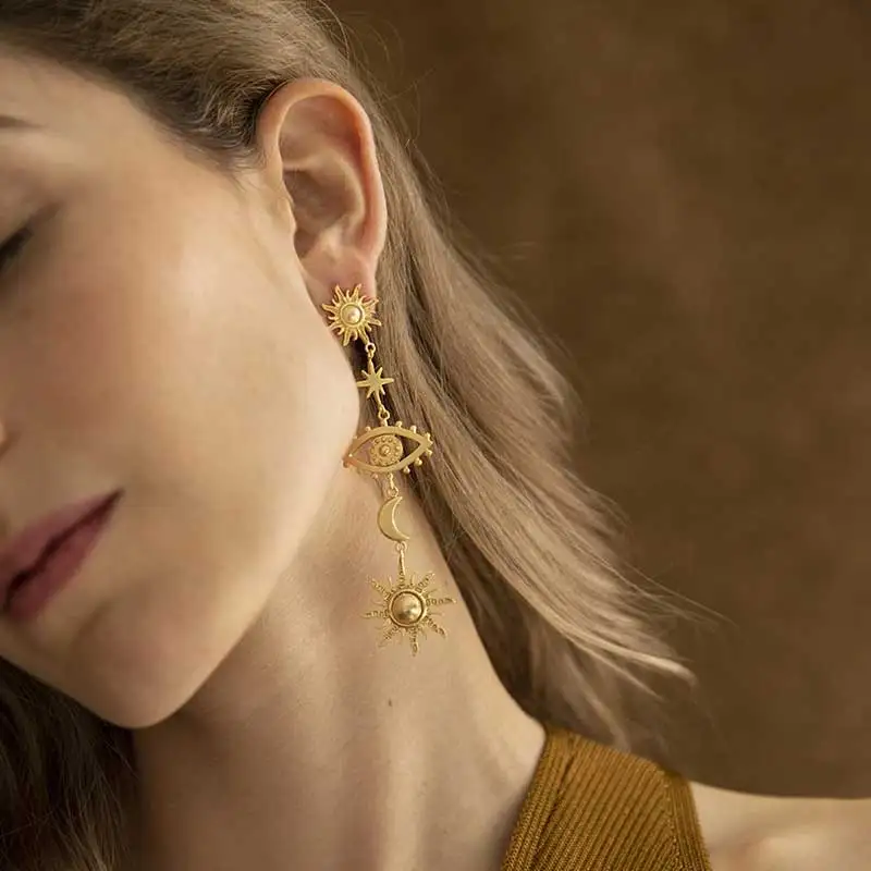 Fashion Long Gold Color Evil Eye Drop Earrings Hip Hop Elegant Sun Moon Earrings For Women Hoops Dangle Jewelry 2021
Fashion Long Gold Color Evil Eye Drop Earrings Hip Hop Elegant Sun Moon Earrings For Women Hoops Dangle Jewelry 2021