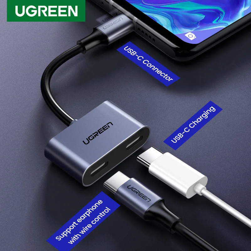 

Ugreen 2 in 1 Type USB C to Dual USB C Earphone Adapter For Huawei P30 Pro iPad Pro 2018 Google Pixel 2XL Mi8 QC PD 3.0 Cable