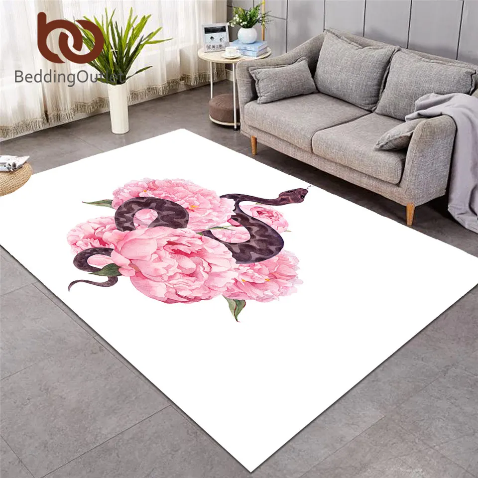 

BeddingOutlet Cute Snake Carpet For Living Room Pink Flower Play Mat Animal Center Rug Watercolor Bedroom Carpet Modern Doormat