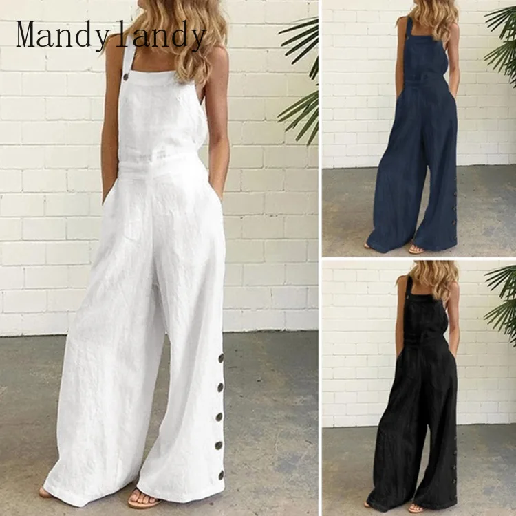 Mandylandy Women's Casual Loose-Fitting Wide-Leg Trousers Spring and Summer Fashion Solid Color Buttons Pocket Overalls 
Mandylandy Women's Casual Loose-Fitting Wide-Leg Trousers Spring and Summer Fashion Solid Color Buttons Pocket Overalls