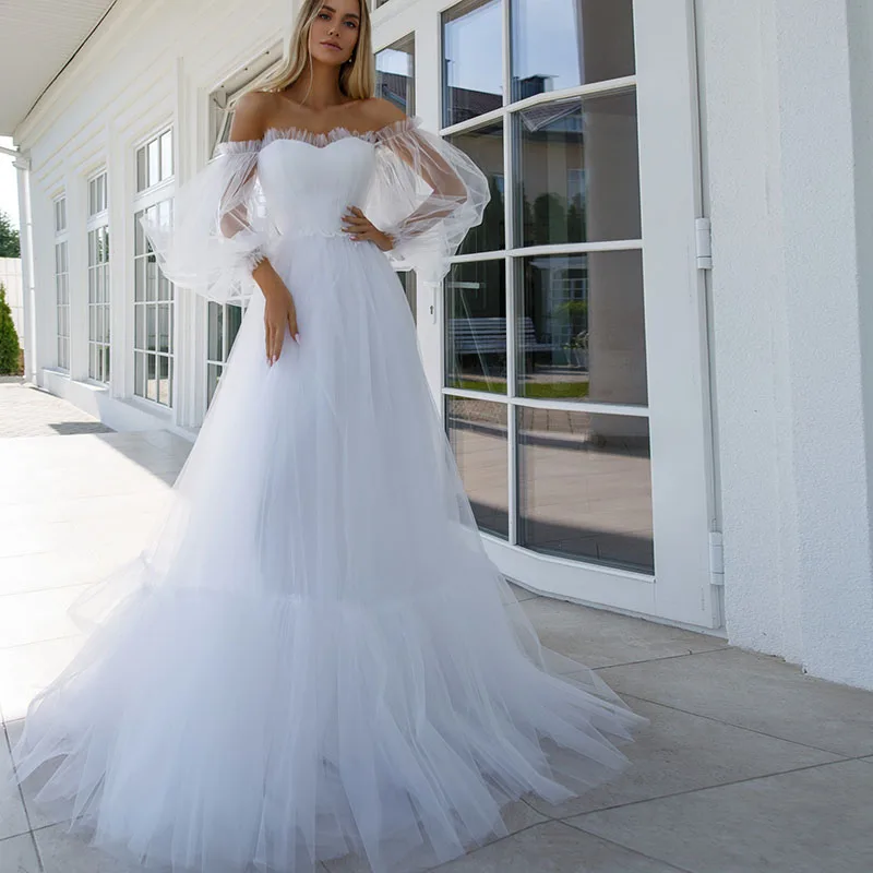 White Off the Shoulder Sweetheart Tulle Wedding Dress vestido de novia 2022 A Line Lace Appliques Princess Bridal Gown sukienka
White Off the Shoulder Sweetheart Tulle Wedding Dress vestido de novia 2022 A Line Lace Appliques Princess Bridal Gown sukienka