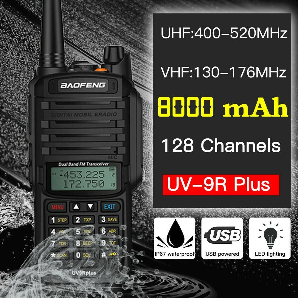 UV-9R Plus IP67 водонепроницаемая UHF/VHF рация Двусторонняя радиосвязь + наушник
UV-9R Plus IP67 водонепроницаемая UHF/VHF рация Двусторонняя радиосвязь + наушник