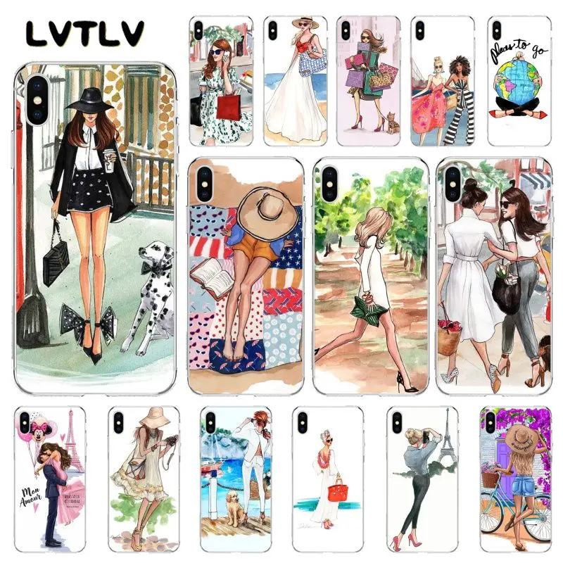 LVTLV Модный чехол для телефона кофейная девушка Париж Нью Йорк iPhone 11 pro XS MAX 8 7 6 6S Plus X