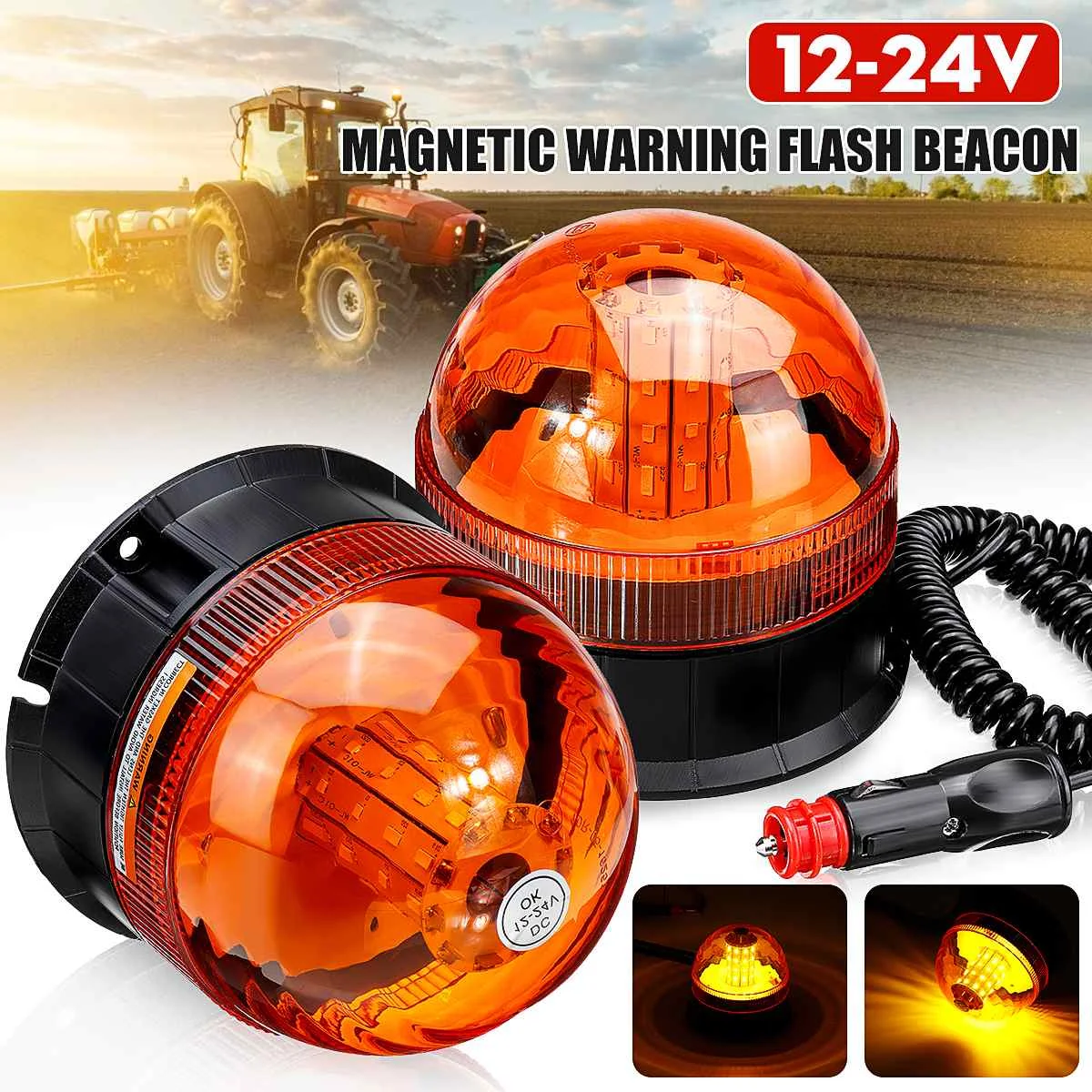 

12-24V Magnetic Roof LED Rotating Flash Strobe Light Warning Beacon Signal Indicator Lamps Amber Truck Trailer Tractor Bus