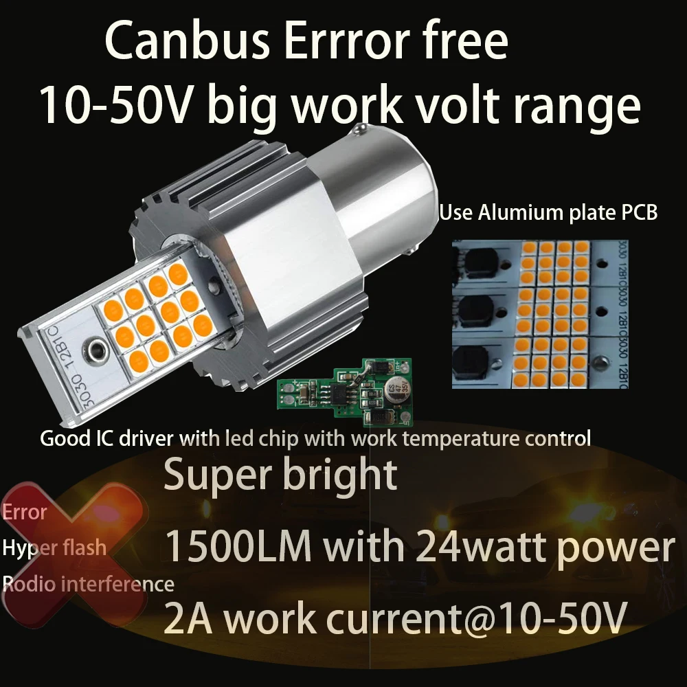 2 шт. светодиодные лампы S25 1156 BA15S P21W BAU15S PY21W для указателей поворота 12 В 24 3030 10-50 в -