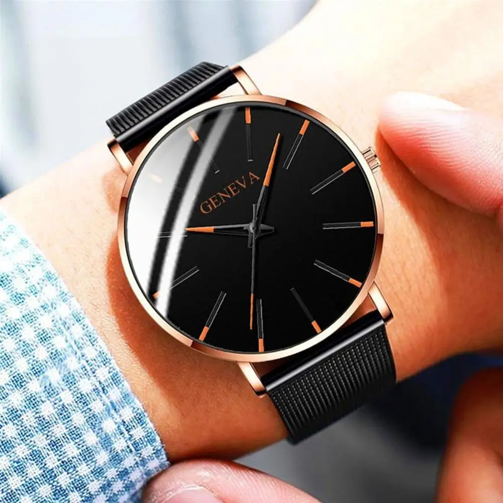 Geneva Fashion Mens Business Male Watch Classic Quartz Stainless Steel Date Wrist mens watches top brand luxury Wholesale | Наручные часы