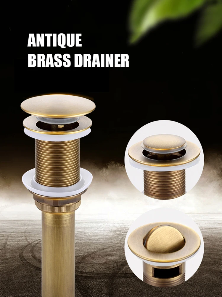 European Antique Basin Push Down Pop-Up Drain With/Without Overflow Hole Brass Bathroom Hardware Accessories Gold
European Antique Basin Push Down Pop-Up Drain With/Without Overflow Hole Brass Bathroom Hardware Accessories Gold