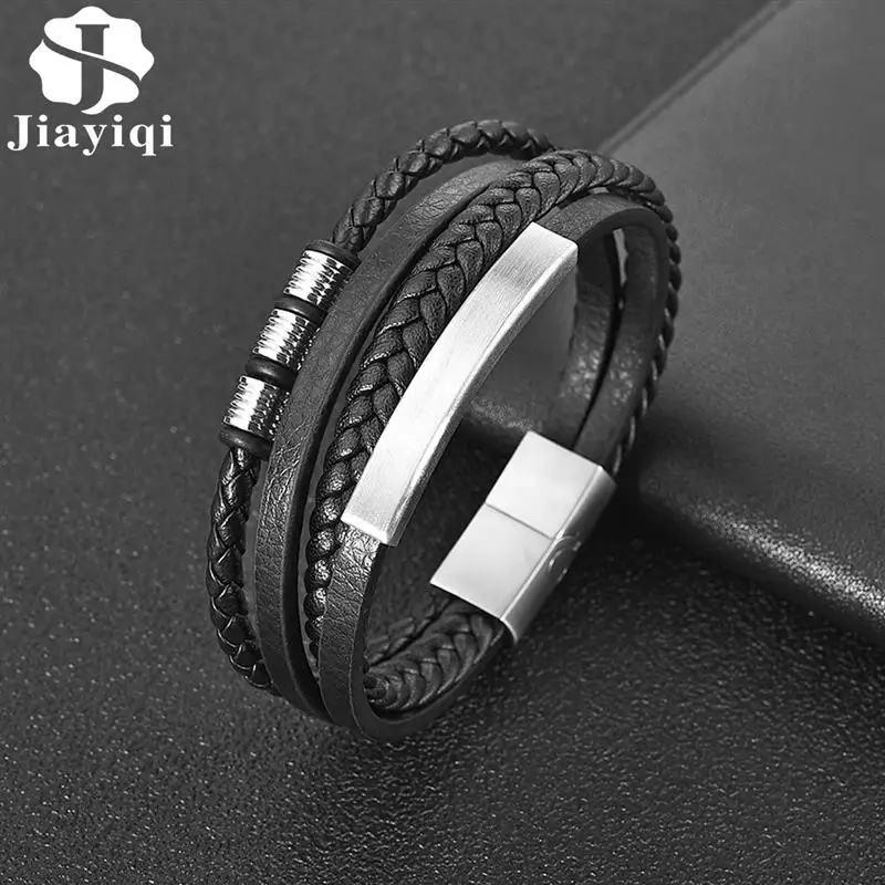 Jiayiqi Fashion Stainless Steel Charm Men Bracelet Magnetic Clasp Braided Mutilayer Leather Wrapping Punk Rock Bangles Jewelry
Jiayiqi Fashion Stainless Steel Charm Men Bracelet Magnetic Clasp Braided Mutilayer Leather Wrapping Punk Rock Bangles Jewelry