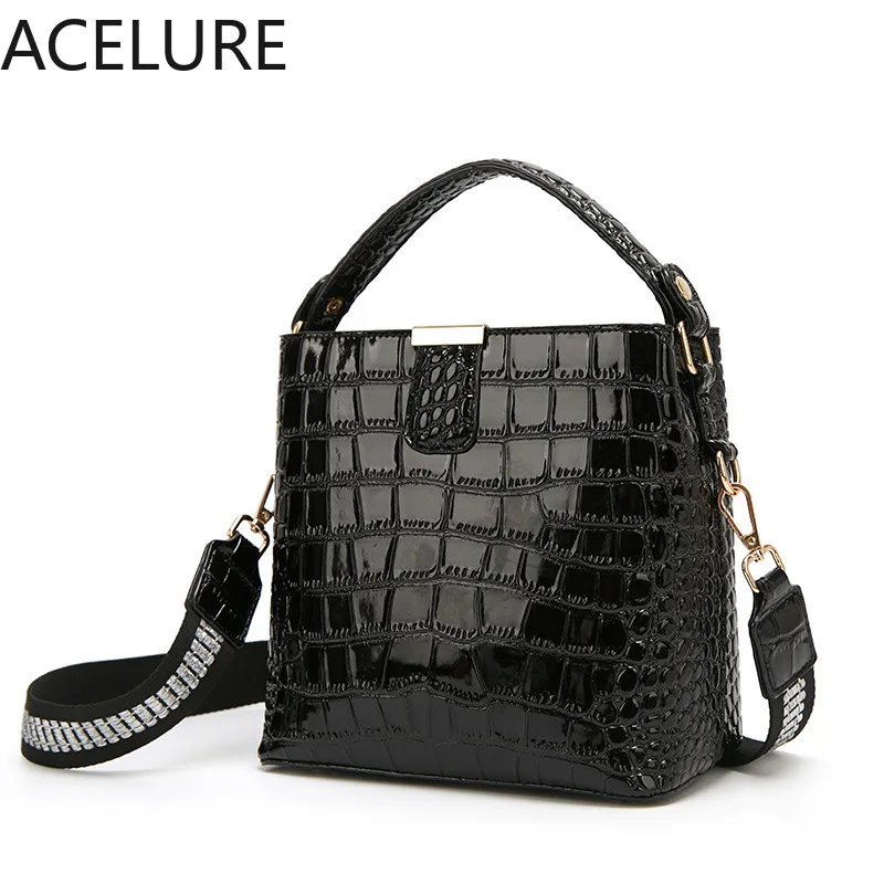 

ACELURE New Style Female Bags Solid Colro PU Leather Alligator Handbags Large Capacity Houlder Messenger Bag Fashion Bucket Tote