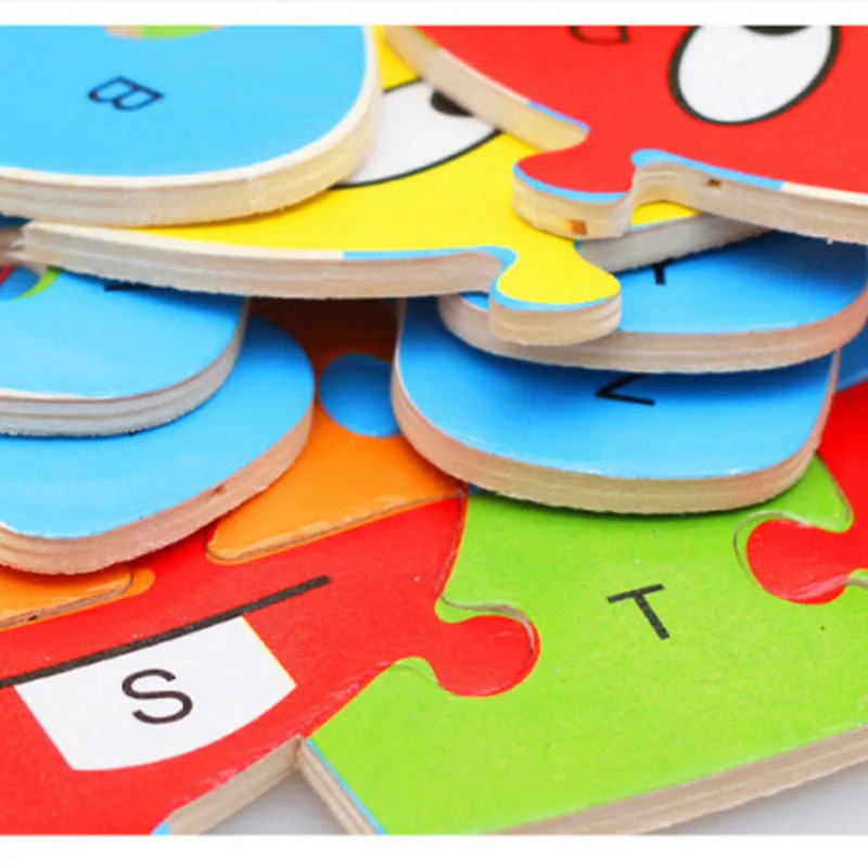 1 Pcs Wooden Animal Elephant Dinosaur ABC Alphabet Learning Jigsaw Puzzle Intelligence Games Toys For Children Kids Toys Gift
