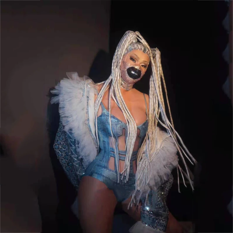 Sexy Women Gogo Party Show Nightclub Bar Costumes Full Rhinestone Printed Denim Yarn Jacket Hip-Hop Costumes Rave Outfits XS1669
Sexy Women Gogo Party Show Nightclub Bar Costumes Full Rhinestone Printed Denim Yarn Jacket Hip-Hop Costumes Rave Outfits XS1669