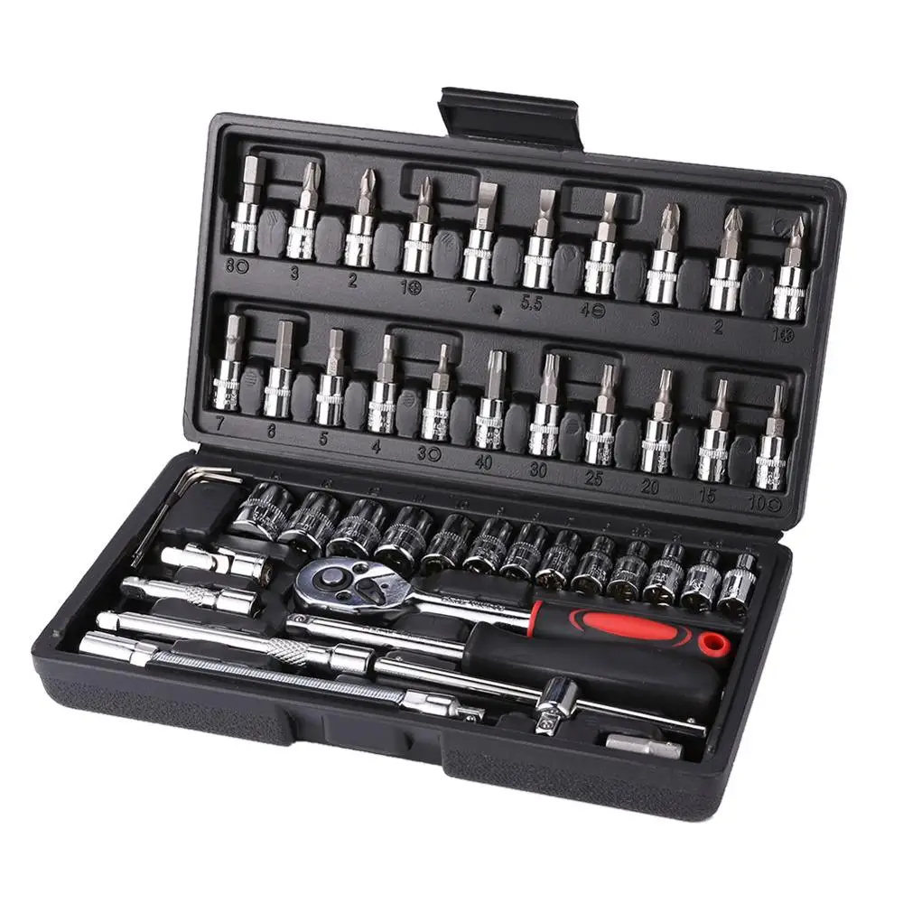 46pcs Socket Ratchet Car Repair Tool Wrench Set Head Ratchet Pawl Socket Spanner Screwdriver Professional Repair Hand Tool Kit
46pcs Socket Ratchet Car Repair Tool Wrench Set Head Ratchet Pawl Socket Spanner Screwdriver Professional Repair Hand Tool Kit