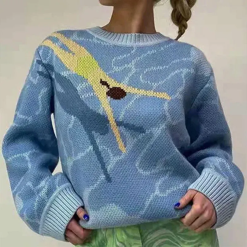 Women Cartoon Print Y2K Knitted Sweaters Autumn Loose Casual Pullovers Streetwear Vintage Harajuku Cute Knitwear Retro Shirt
Women Cartoon Print Y2K Knitted Sweaters Autumn Loose Casual Pullovers Streetwear Vintage Harajuku Cute Knitwear Retro Shirt