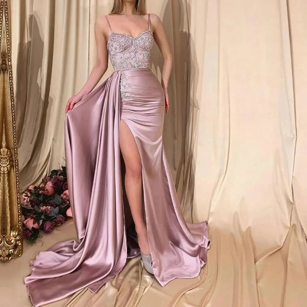 Front/Side Slit Party Gowns Applique Sleeveless Floor length Spaghetti strap Mermaid / Trumpet Evening Dresses Fashion 2021
Front/Side Slit Party Gowns Applique Sleeveless Floor length Spaghetti strap Mermaid / Trumpet Evening Dresses Fashion 2021