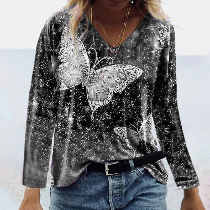 Women's T-shirt Autumn New Urban Fashion V-neck Long Sleeve Pure Cotton Casual T-shirt 3D Digital Printing Women's Top T-shirt
Women's T-shirt Autumn New Urban Fashion V-neck Long Sleeve Pure Cotton Casual T-shirt 3D Digital Printing Women's Top T-shirt