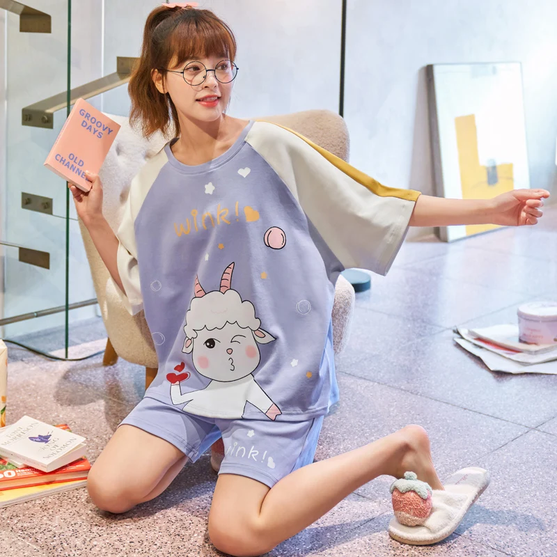 Pajamas Sets Women New Korean Cartoon Print Sweet Purple Summer Short Sleeve Schoolgirls Sleepwear Kawaii Soft Cotton Homewear
Pajamas Sets Women New Korean Cartoon Print Sweet Purple Summer Short Sleeve Schoolgirls Sleepwear Kawaii Soft Cotton Homewear
