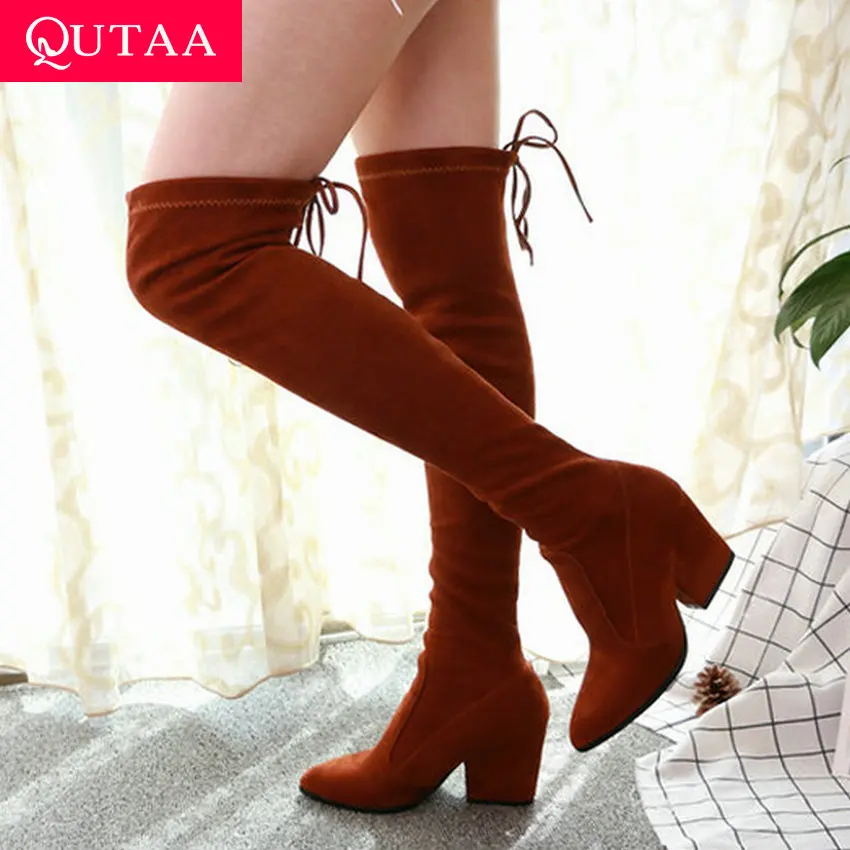 QUTAA 2020 Pointed Toe Winter Fashion Women Shoes Hoof Heels Warm Fur Lace Up Stretch Flock Over The Knee High Boots Size 34-43
QUTAA 2020 Pointed Toe Winter Fashion Women Shoes Hoof Heels Warm Fur Lace Up Stretch Flock Over The Knee High Boots Size 34-43
