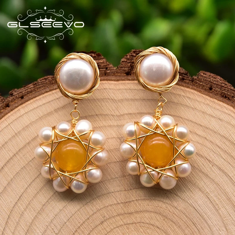 GLSEEVO Natural Freshwater Pearl Drop Earrings For Women 925 Silver Yellow Crystal Wedding Gift Luxury Jewelry GE0911C
GLSEEVO Natural Freshwater Pearl Drop Earrings For Women 925 Silver Yellow Crystal Wedding Gift Luxury Jewelry GE0911C