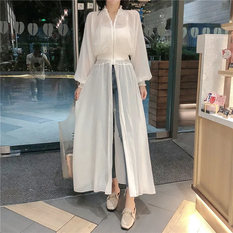 Women Dress Summer V-Neck Long Sleeve White Black A-Line Casual Chiffon Split Midi Dress Beach Dress Sun Protection vestidos
Women Dress Summer V-Neck Long Sleeve White Black A-Line Casual Chiffon Split Midi Dress Beach Dress Sun Protection vestidos