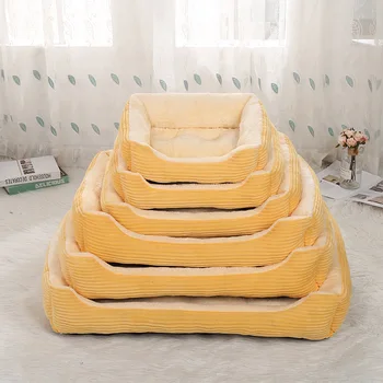 Pet Bed Rectangular Dog Basket Kennel Cat Mattress Corduroy Fabric for Small Medium Large Animal Nest Plaid Warm Cushion Bunk