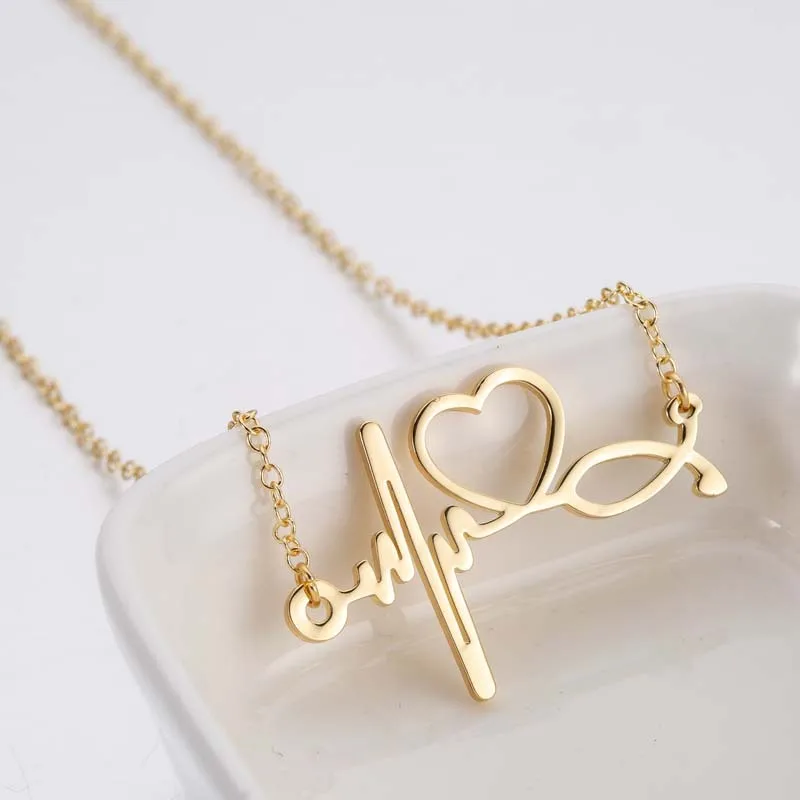 Simple Stainless Steel Doctor Medical Stethoscope Electrocardiogram Necklace Women Girls Fashion Love Heart Beat Clavicle Chain
Simple Stainless Steel Doctor Medical Stethoscope Electrocardiogram Necklace Women Girls Fashion Love Heart Beat Clavicle Chain