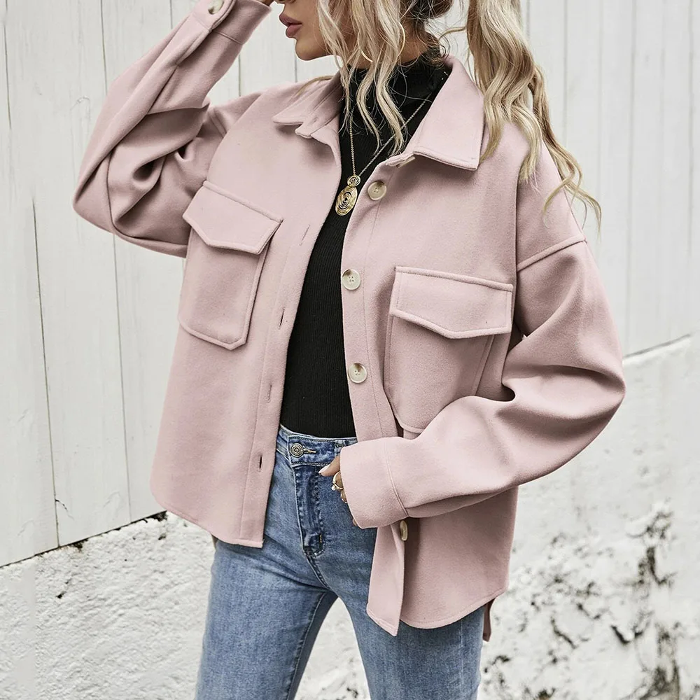 Europe America Autumn Winter 2021 Lapel Long-sleeved Single-breasted Thick Solid Color Shirt Woolen Loose Jacket Women
Europe America Autumn Winter 2021 Lapel Long-sleeved Single-breasted Thick Solid Color Shirt Woolen Loose Jacket Women