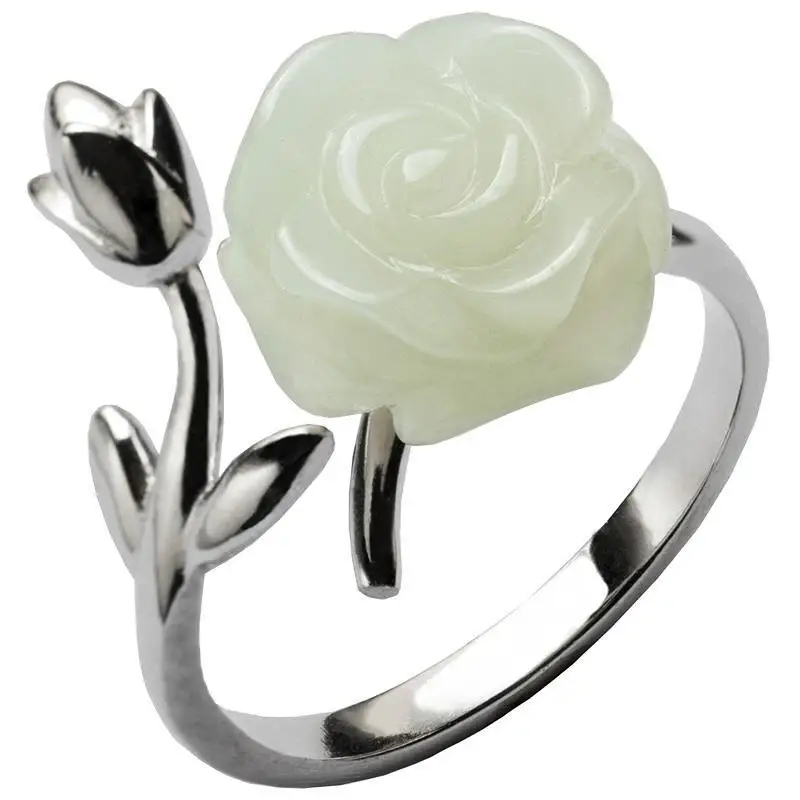 SNew Sterling Silver Natural Hetian Jade Ring Female Opening Adjustable Rose Flower Valentine's Day Gift 
SNew Sterling Silver Natural Hetian Jade Ring Female Opening Adjustable Rose Flower Valentine's Day Gift
