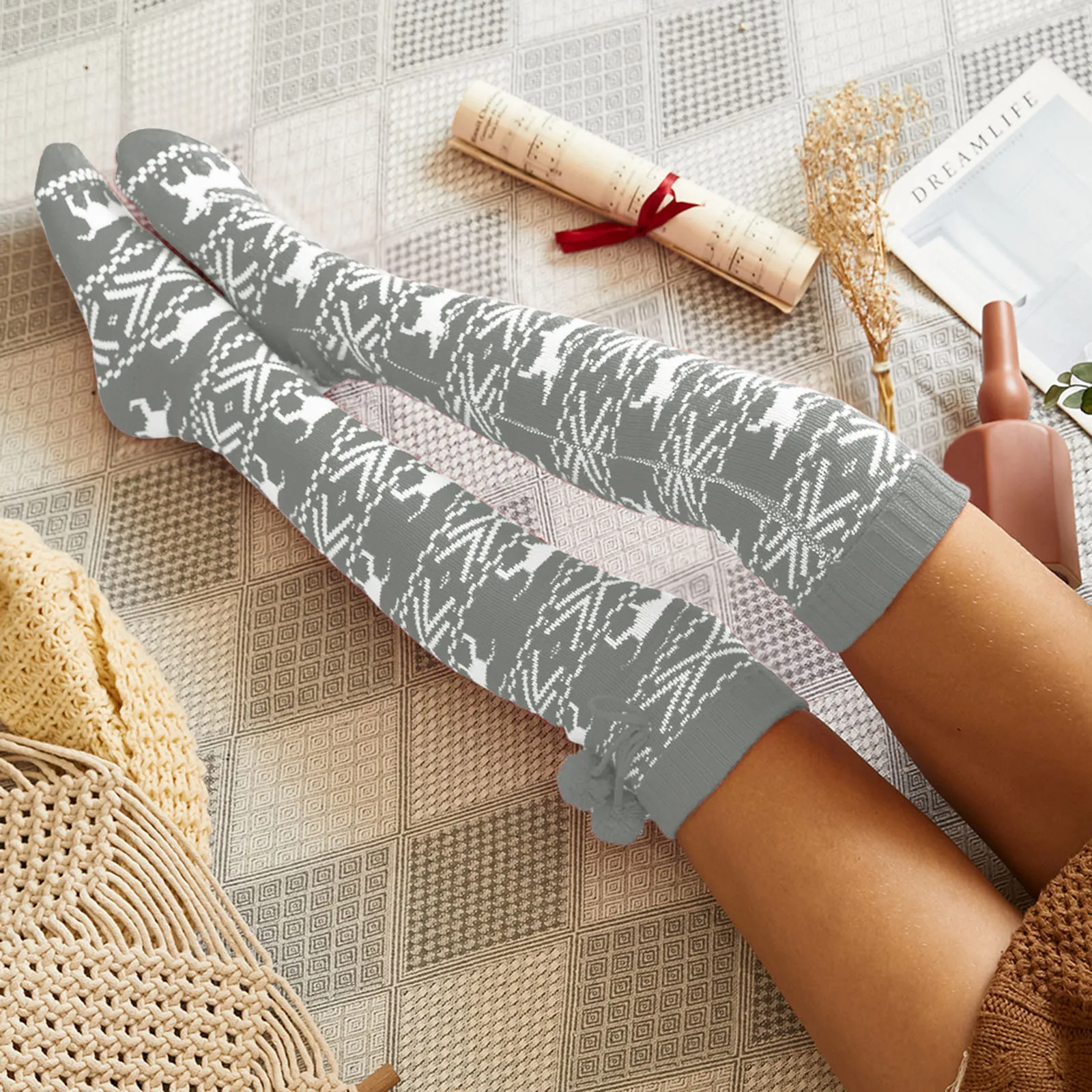 Women Snowflake Elk Socks For Christmas Thigh High Long Stockings Warm Winter Knitting Over Knee Socks Xmas Knit Wool Socks
Women Snowflake Elk Socks For Christmas Thigh High Long Stockings Warm Winter Knitting Over Knee Socks Xmas Knit Wool Socks