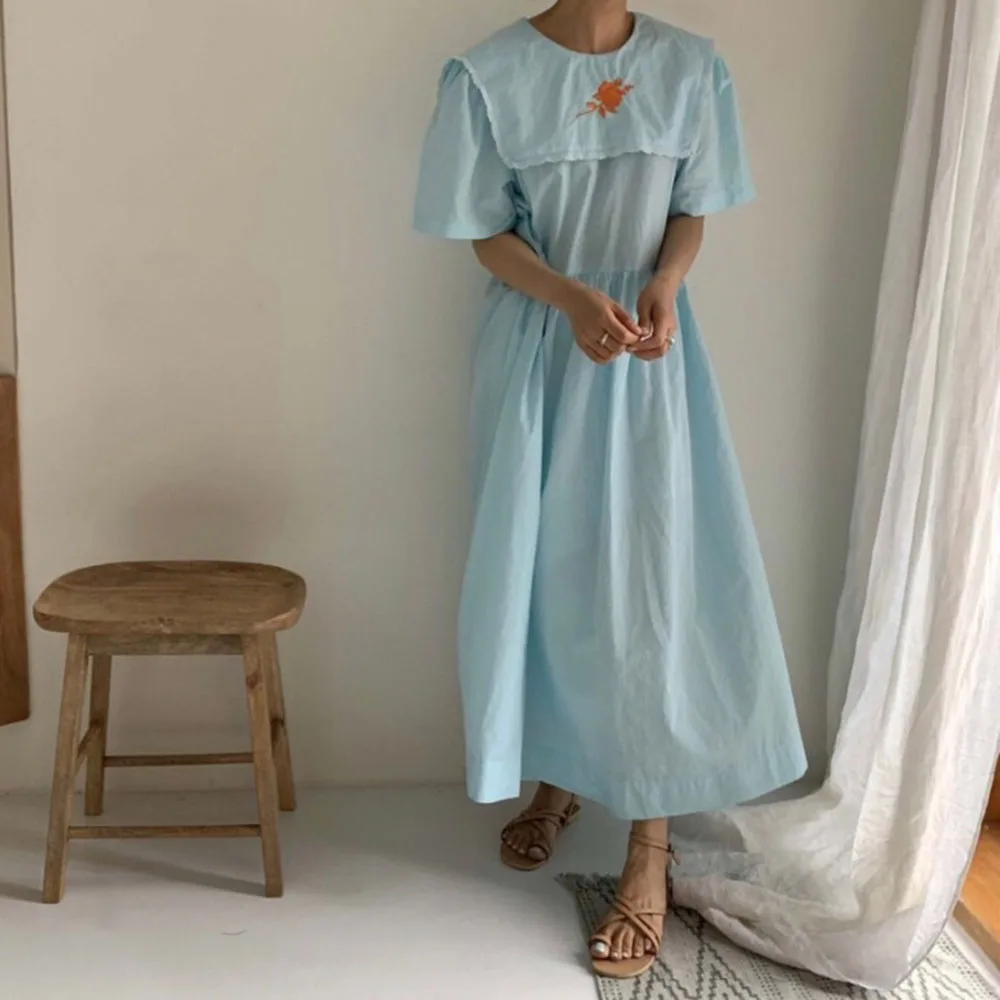 2021 Summer Korean Fashion New Embroidered Solid Color Women's Dress Loose Casual Sweet Round Neck Summer
2021 Summer Korean Fashion New Embroidered Solid Color Women's Dress Loose Casual Sweet Round Neck Summer