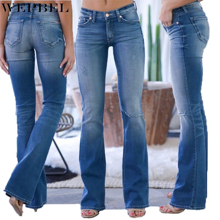 WEPBEL Casual Slim Jeans Women's Ripped Button Denim Flare Pants Pants Autumn Mid Waist Solid Color Pocket Stitching Jeans
WEPBEL Casual Slim Jeans Women's Ripped Button Denim Flare Pants Pants Autumn Mid Waist Solid Color Pocket Stitching Jeans