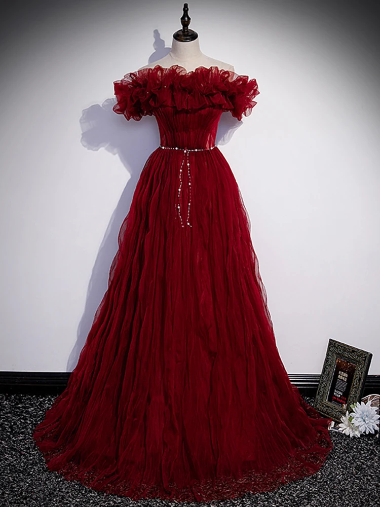 Red Off Shoulder Women Dresses Sexy Strapless Sleeveless Floor-Length Dress Elegant Folds Beaded Backless Lace Up Banquet Gowns
Red Off Shoulder Women Dresses Sexy Strapless Sleeveless Floor-Length Dress Elegant Folds Beaded Backless Lace Up Banquet Gowns