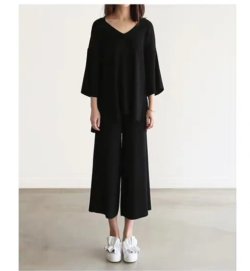 Pullovers Sweater Tops & Wide-Leg Pants Knitwear 2Pc Suits Women Knitted Sweater Two Pieces Sets Autumn Winter V-Neck Loose
Pullovers Sweater Tops & Wide-Leg Pants Knitwear 2Pc Suits Women Knitted Sweater Two Pieces Sets Autumn Winter V-Neck Loose