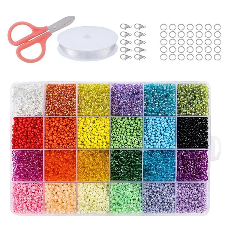 Seed Beads for Bracelets, 24 Colors 2mm Colored Small Glass Beads for Bracelets Jewelry Making Crafts 20000 Pcs
Seed Beads for Bracelets, 24 Colors 2mm Colored Small Glass Beads for Bracelets Jewelry Making Crafts 20000 Pcs