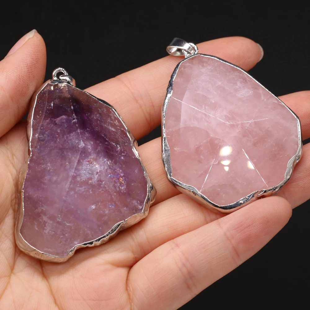 Natural Semi-precious Stones Pendant Rose Quartz Amethyst Silver Plated Edge DIY for Jewelry Making Necklaces Accessories Gift
Natural Semi-precious Stones Pendant Rose Quartz Amethyst Silver Plated Edge DIY for Jewelry Making Necklaces Accessories Gift